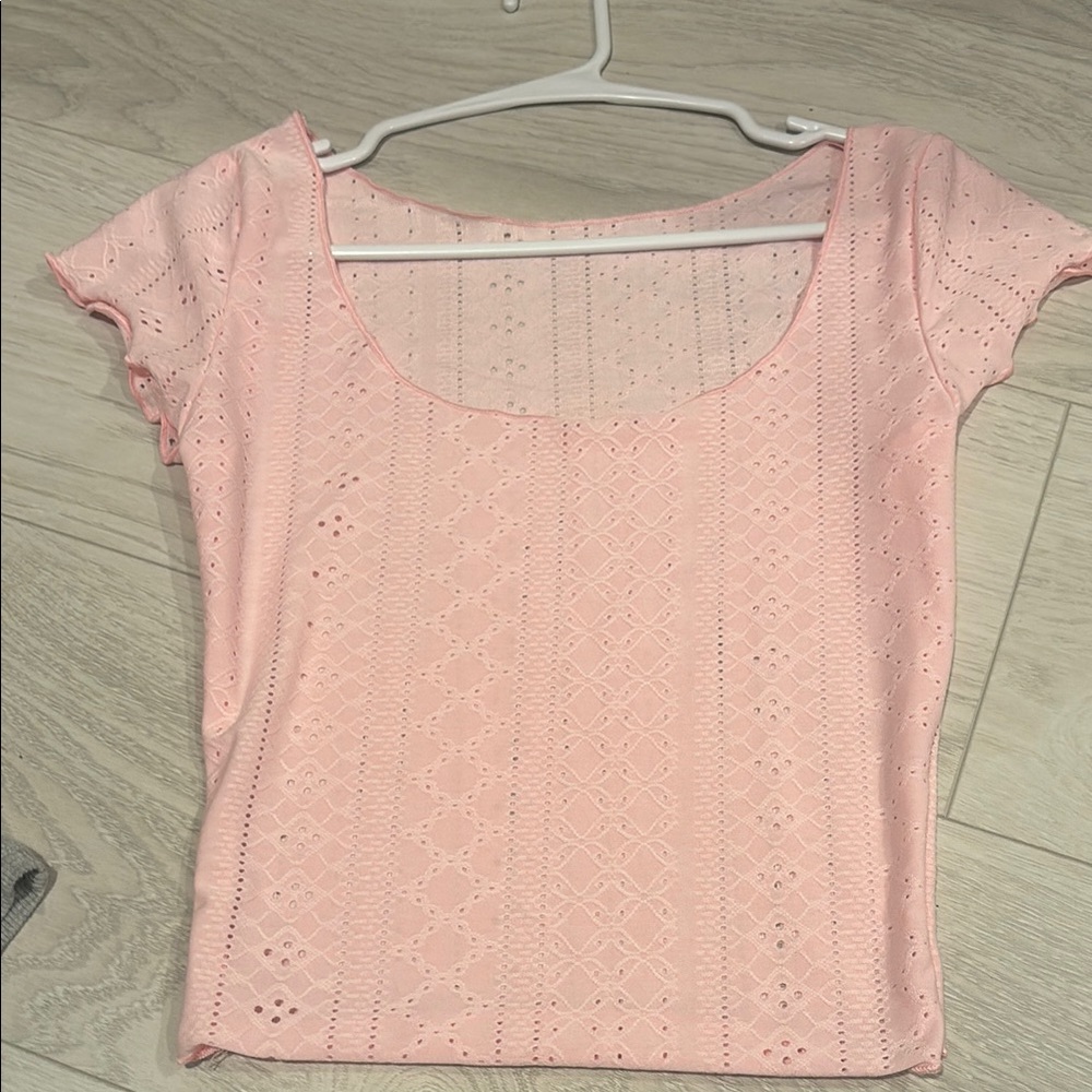 Amazon Pink Fitted Crop Blouse with Scoop Neckline